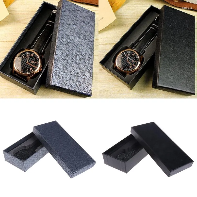 Boîtes de montre Boîte de montre-bracelet de luxe Vitrine Cadeau pour hommes Femmes Bijoux Porte-bracelet Marron / Noir / Bande bleue / Plaid bleu