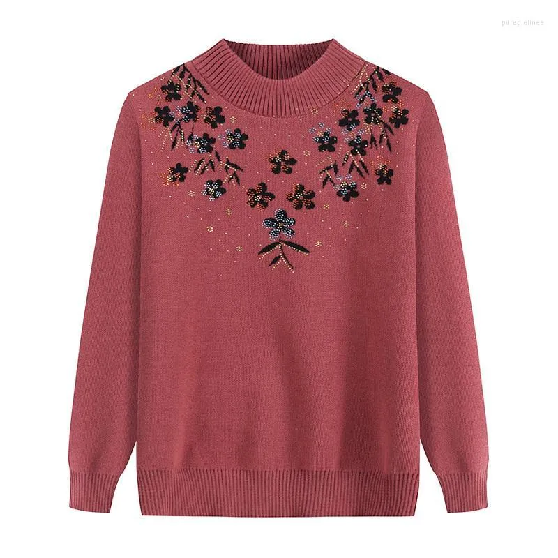 Women's Sweaters Women's 2022 Sueters De Mujer Turtleneck Floral Pullover Sweater High Quality Women Diamond Knitted Tops Invierno