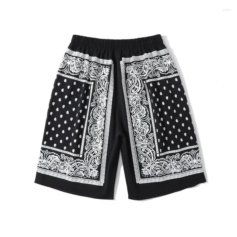 Pantaloncini da uomo Estate a vita alta da uomo Nero Grigio Bianco stampato Pantaloni da spiaggia da uomo Skateboard Paisley Bandana Print Short