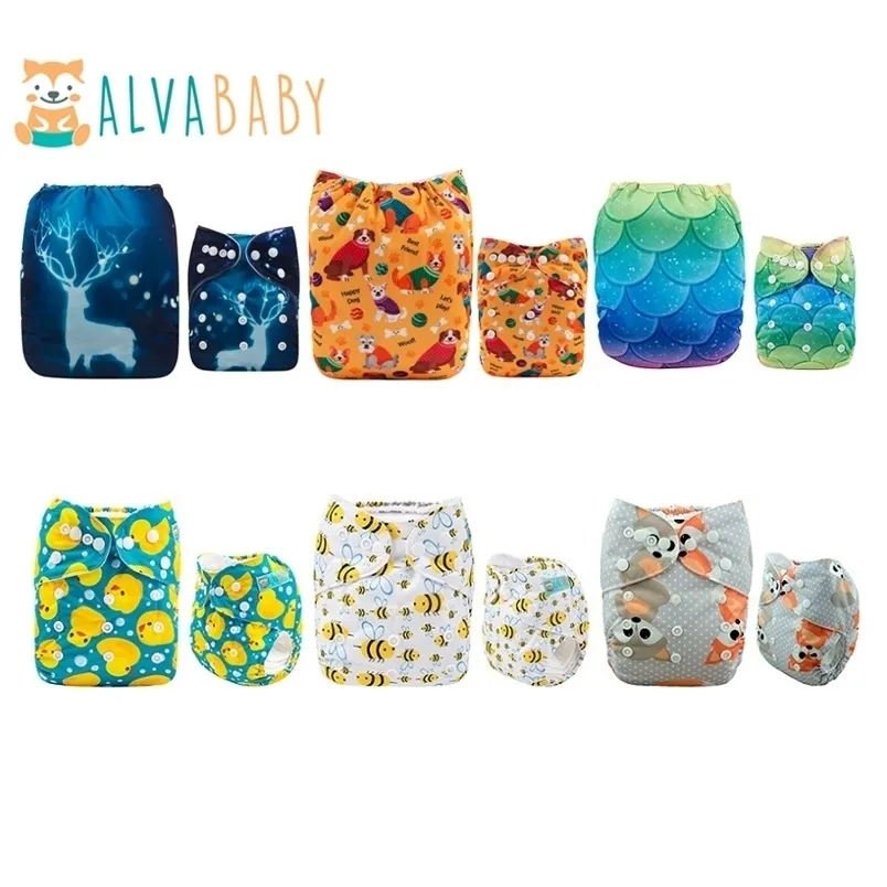 布おむつ6pcs/set alvababy baby shells挿入なしで再利用可能なおむつ