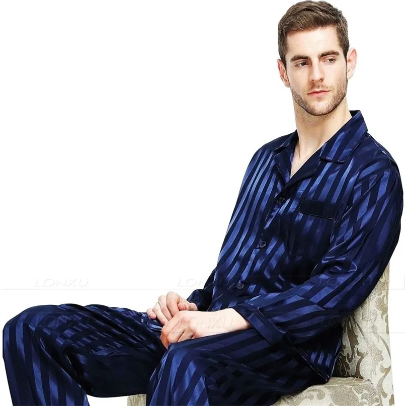 Męska odzież śpiąca Męskie Satin Satin Pajamas Zestaw Pajama Piżama PJS Loungewear U.S L XL 2xl 3xll 4xl Plus Striped 220924