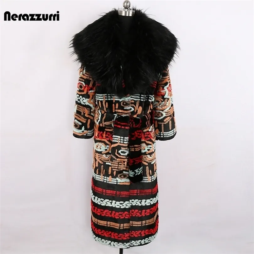 Womens Fur Faux Nerazzurri Winter Long Colorful Mink Coat Women With Black for Twlar Belt Elegant Elegant Fashion 220927