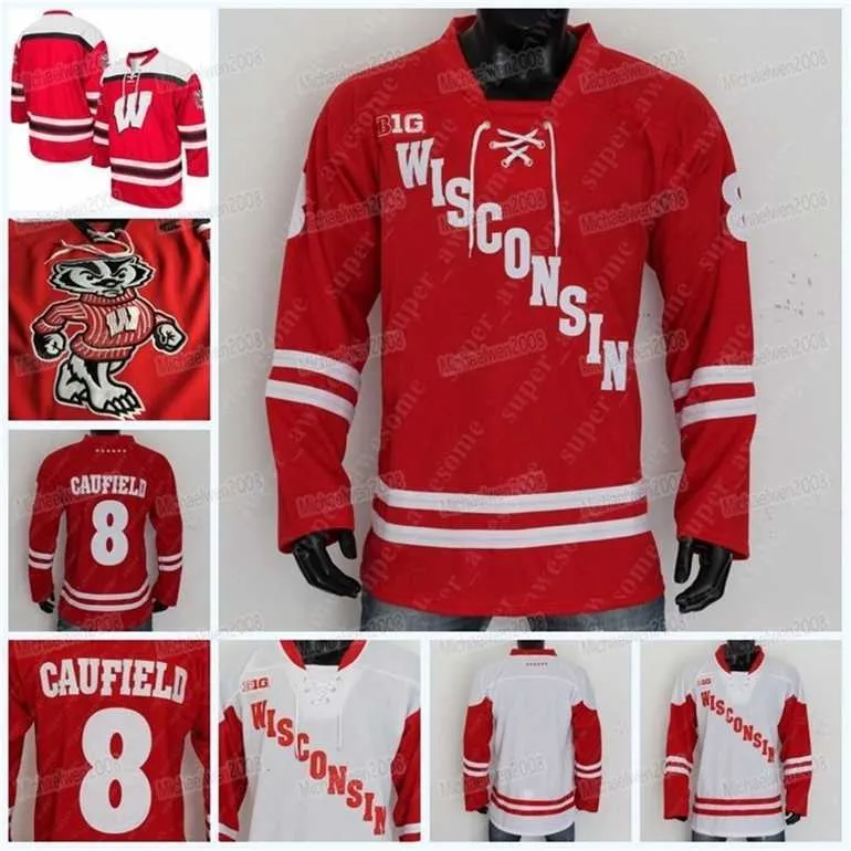 Gla MitNess NCAA Wisconsin Badgers Hockey Jersey Cole Caufield Robbie Beydoun Linus Weissbach Dylan Holloway Ty Pelton-Byce Roman Ahcan Cameron Ty Ember