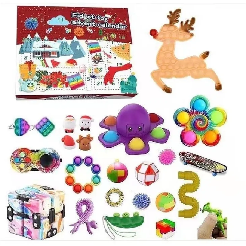 Fournitures de jouets de Noël 24 Fidget Calendrier de l'Avent Surprise Boîte-cadeau de Pâques Anti-stress Simple Dimple Enfants Nouveauté Kawaii Sensory s 220924