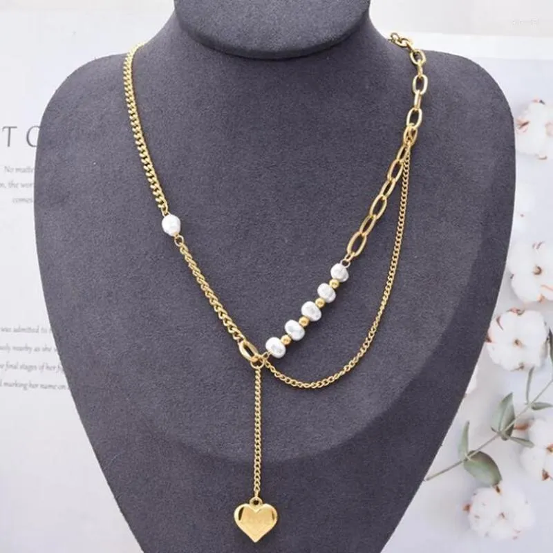 Catene in acciaio inossidabile 316L cuore irregolare perla Charms catena spessa collana girocollo pendente per le donne moda gioielleria regalo del partito