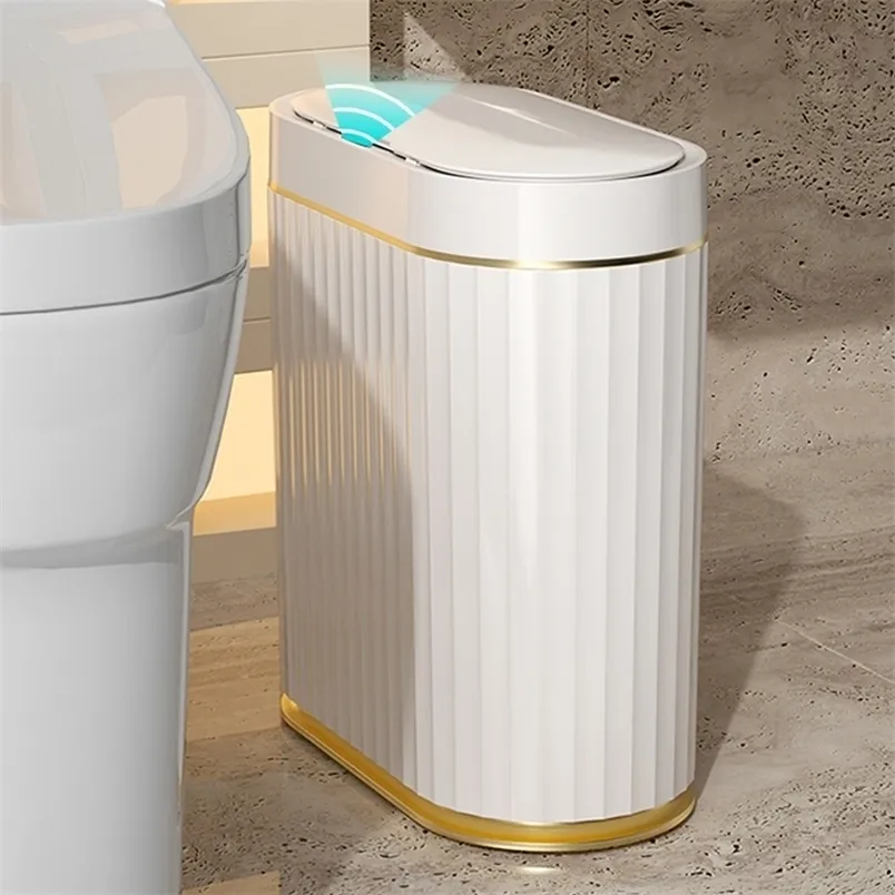 Cubos de basura Joybos Sensor inteligente Cubo de basura Electrónico Automático Baño Basura Inodoro doméstico Costura estrecha 220927