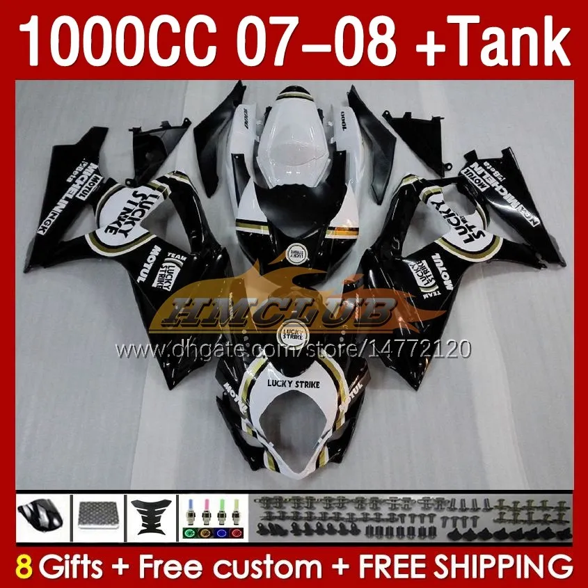 스즈키를위한 페어링 탱크 GSXR1000 GSXR 1000 CC K7 GSX-R1000 2007-2008 바디 158NO.6 1000CC GSXR-10000 07 08 차체 GSX R1000 2007 2008 풀 페어링 키트 럭키 블랙