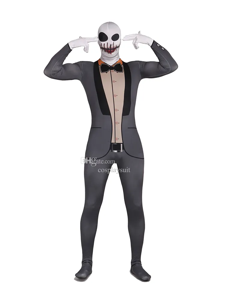 Grey Suit Skull Horror Costume Halloween cosplay Catsuit Costume Printing and dyeing pattern Lycar full Bodysuit