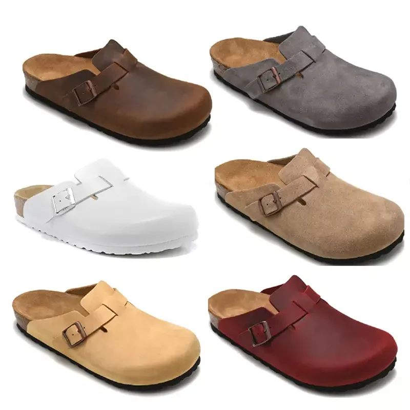 Classique Boston Pantoufles Designer Sandales En Liège Woody Sabots Sliders Chaussures Casual En Cuir Véritable Femmes Hommes Beach Scuffs Tongs EU46