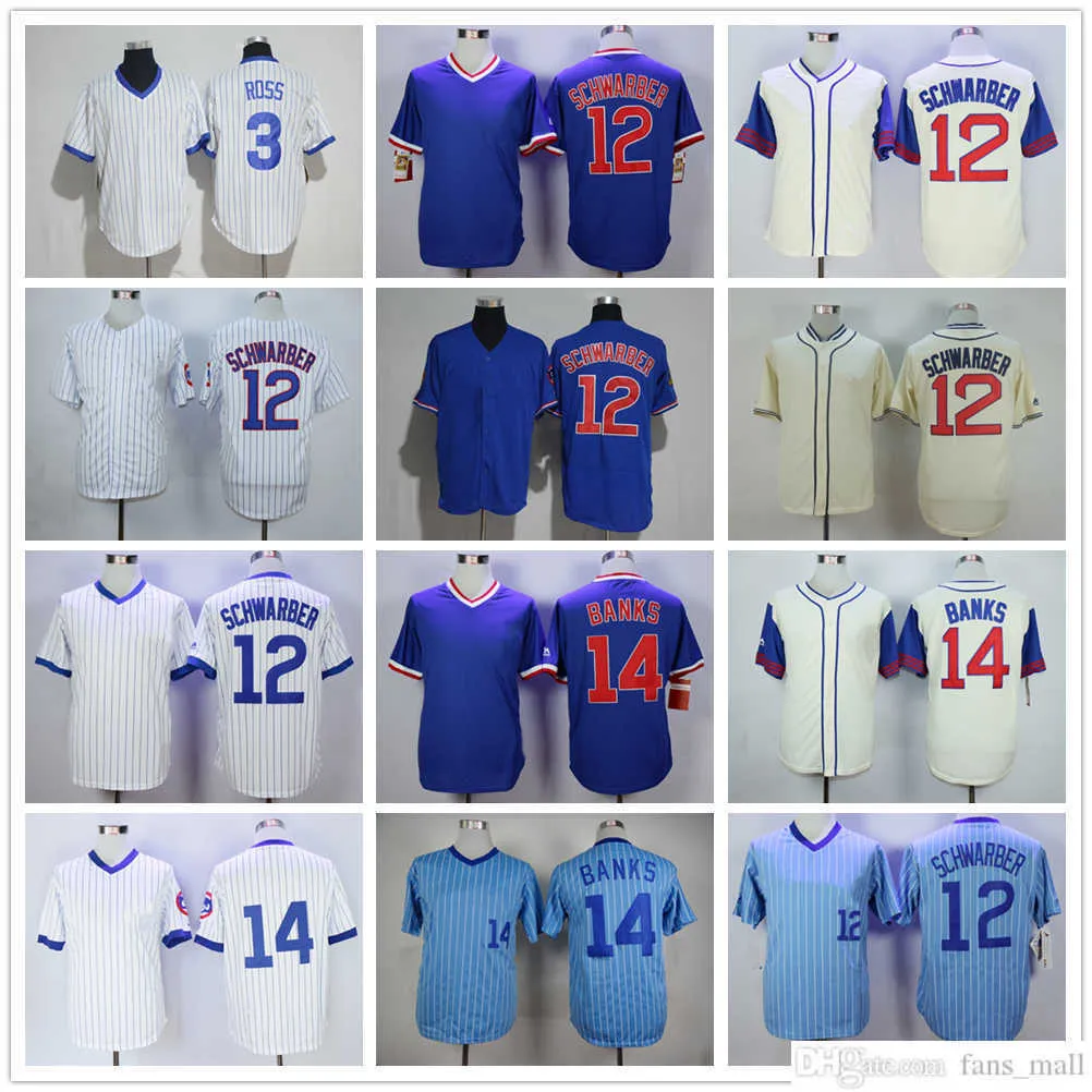 1938 Gerileme Beyzbol Forması Vintage 12 Kyle Schwarber 14 Ernie Banks 3 David Ross Formaları 1968 1994 Retro