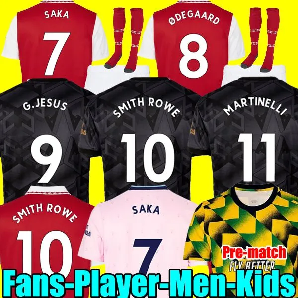 Smith Rowe G.Jesus Saka Soccer Jersey Saliba 22 23 fans Player Version Odegaard Nketiah Martinelli Tierney 2022 2023 Fotbollssatser Skjorta Män barn sätter uniformer