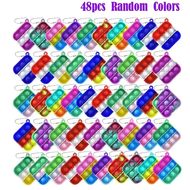 Decompression Toy 12/48 Pcs Mini Pop Push Fidget Pack Keychain Bulk Anti-Anxiety Stress Relief Hand s Set for Kids Adults Gifts 220924