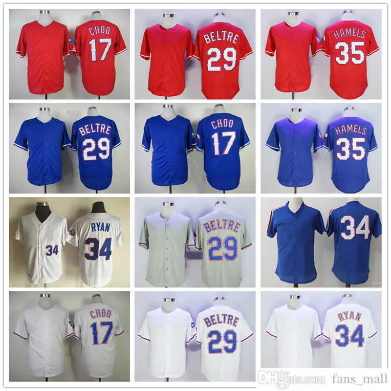 1938 후퇴 야구 저지 빈티지 17 Shin-soo Choo 29 Adrian Beltre 34 Nolan Ryan 35 Cole Hamels Blank Jerseys