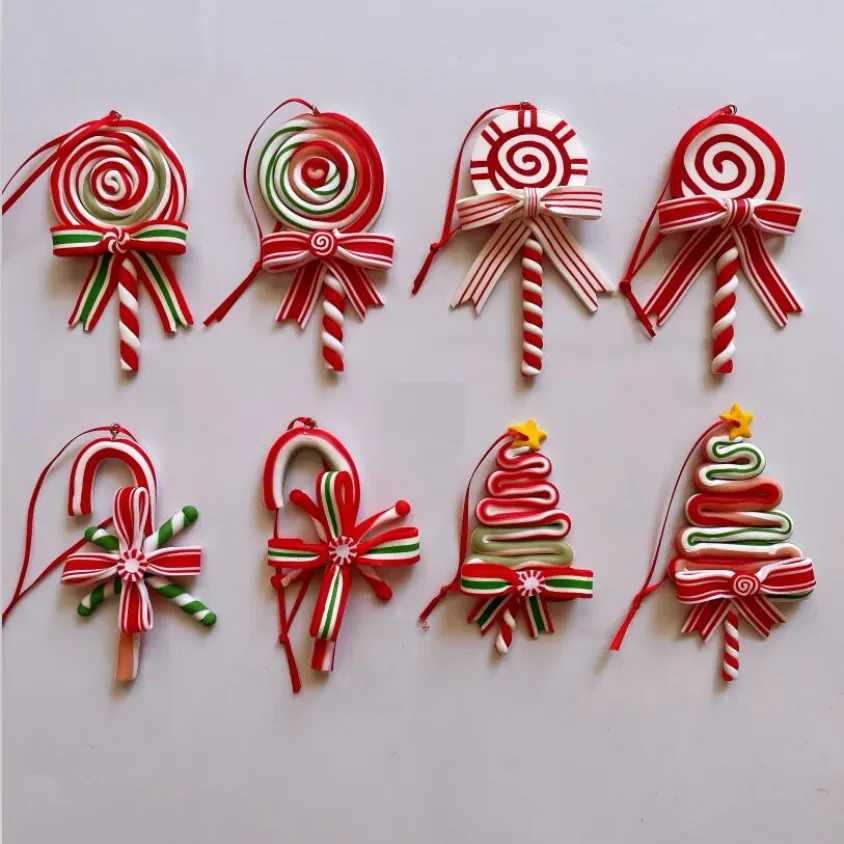 Dhl Christmas Tree Decoration Ornement Simulated Clay Lollipop Red White Candy Cane Tree Pendentids Noël 2023 décor pour la maison B0927