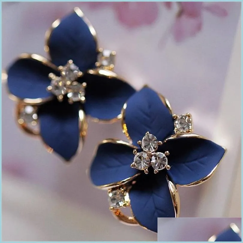 Charm Modeschmuck Matte Charm Ohrclip Blaue Blumen Kristall Blumenohrringe Perforierte Weibliche Elegante Ohrringe 518 Z2 Drop Lieferung Dh5Xg