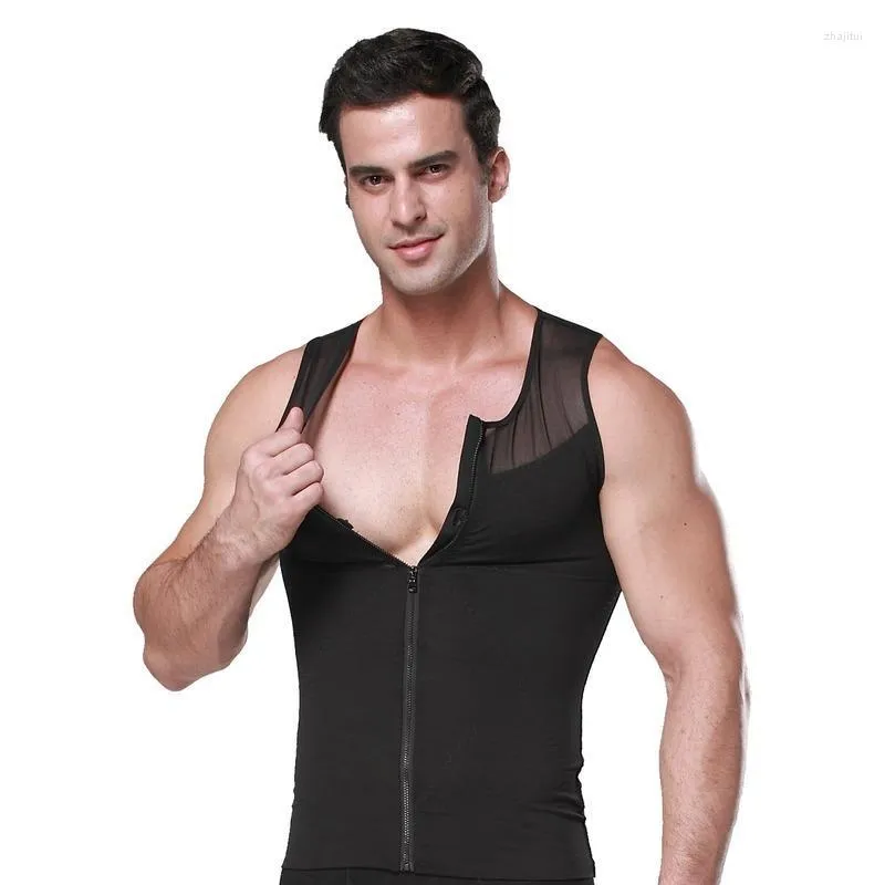 Heren lichaamsvormen heren mannen shapewear tanktops ritssluiting slankheid corset mouwloze shirts compressie buik buikbuik