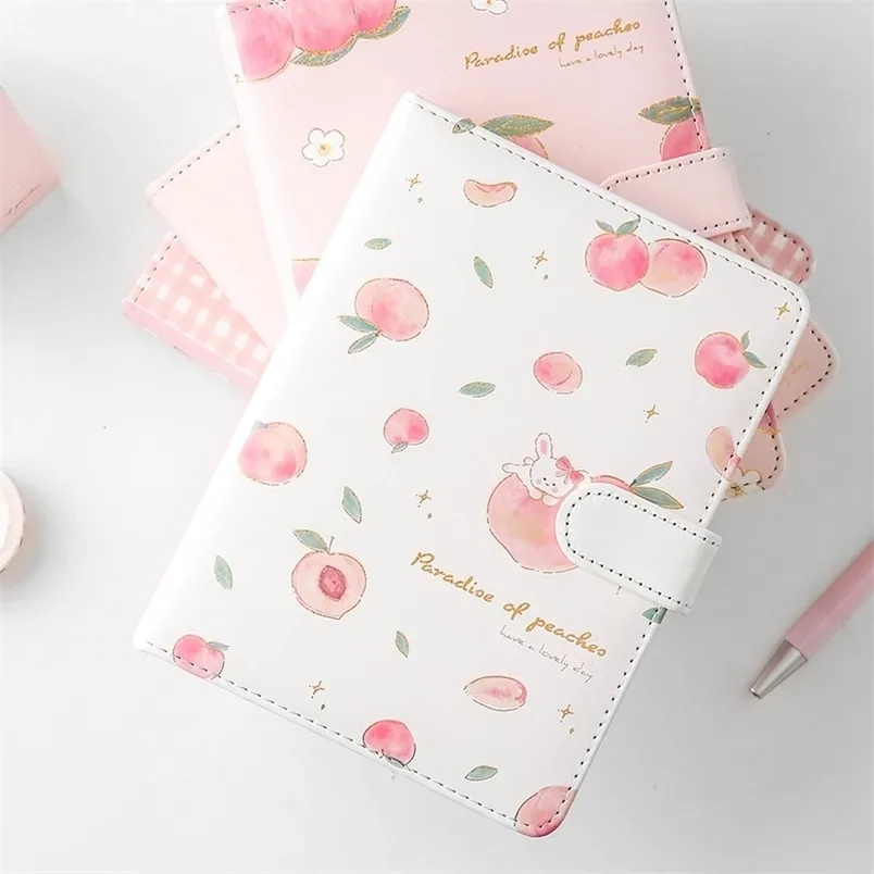 Anteckningar Kawaii Pink Peach Diary Cute Planner Book for Students Pu Cover Magnetic Agenda Colored Inner Page Journals Stationery Notebooks 220927