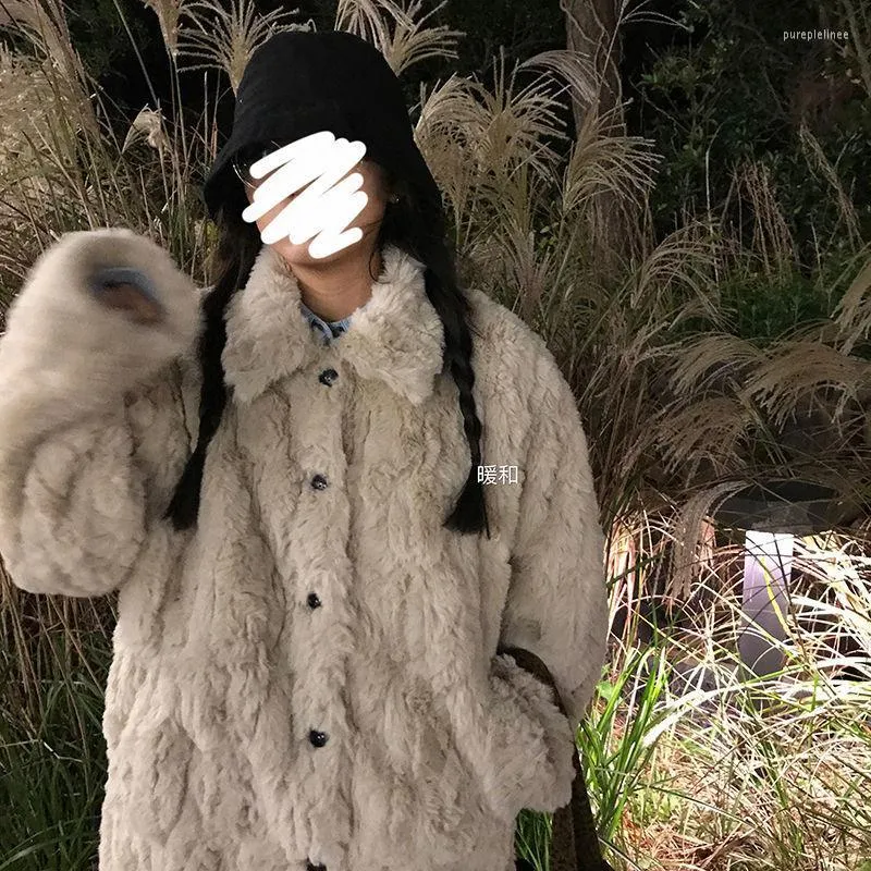Abrigo de lana de imitación gruesa para mujer, chaqueta de lana importada de invierno, moda sintética, pieles Rex cálidas, capa de hierba, Casacos