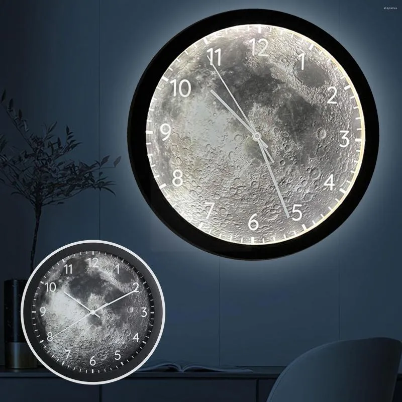 Wall Clocks 12 Inch Intelligent Voice Controlled Lighting Clock Earth Light Moon Creative Mute LED Luxury Uranus H7O9
