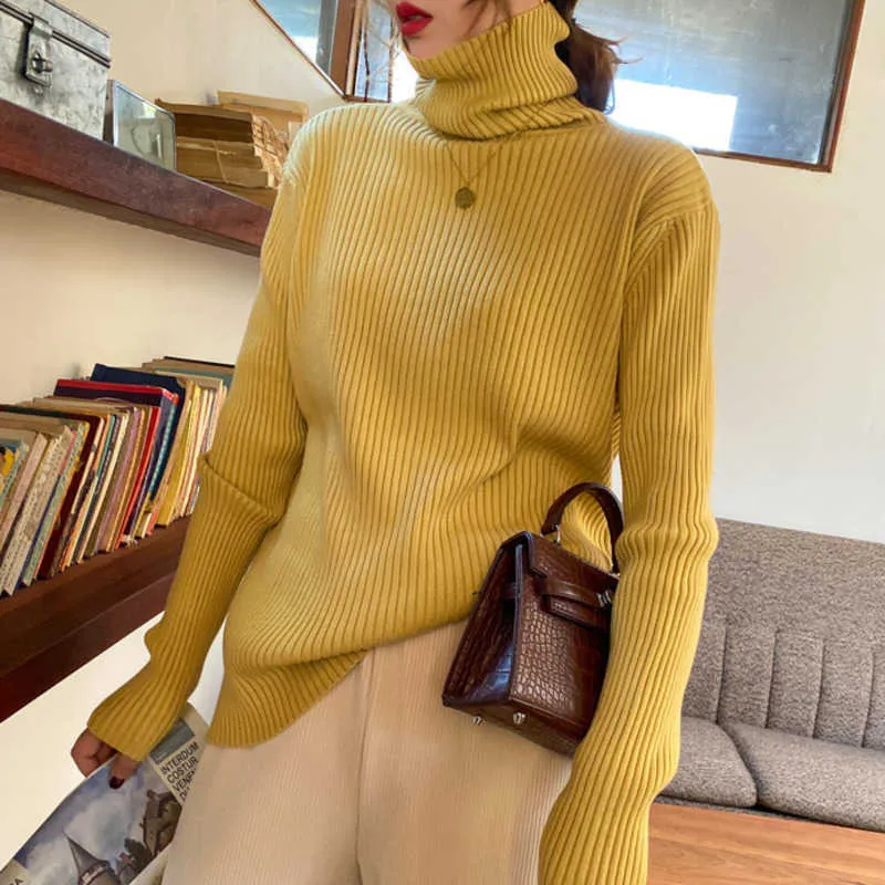 Women's Sweaters sweater women autumn foreign style lazy wind loose pullover high collar versatile knit bottomed shirt