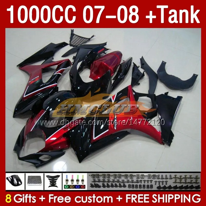 スズキGSXRのフェアリングスタンク1000 CC K7 GSXR-1000 GSXR1000 07 08 BODYS 158NO.61 1000CC GSX R1000 2007 2008 Bodywork GSX-R1000 2007-2008フルフェアリングキットダークレッドレッドストックストック