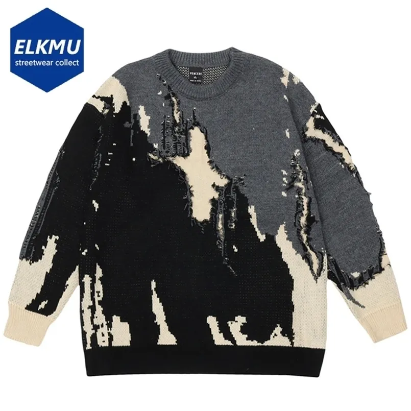Men's Sweaters Punk Knitted Sweaters Men Distressed Designer Oversized Harajuku Streetwear Sweaters Fall Winter Hip Hop Knit Pullovers Tops 220926