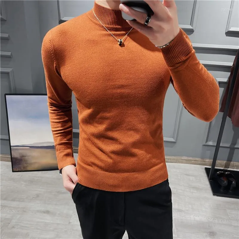 Maglioni da uomo Uomo 2022 Autunno Inverno Moda Tinta unita Maglioni lavorati a maglia Uomo Maglione con collo a lupetto Top Slim Bottoming Pullover O903