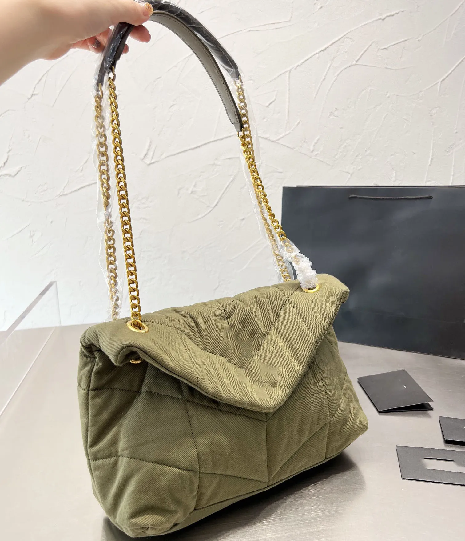 Loulou matelassé online denim crossbody bag