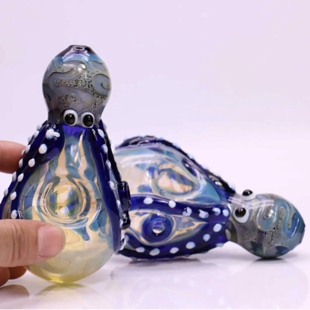 Octopus Glass Pipe Blue Glass Smoking Pipes Wholesale Hookah Spoon Pipes Heady Tobacco Hand Pipe Handmade