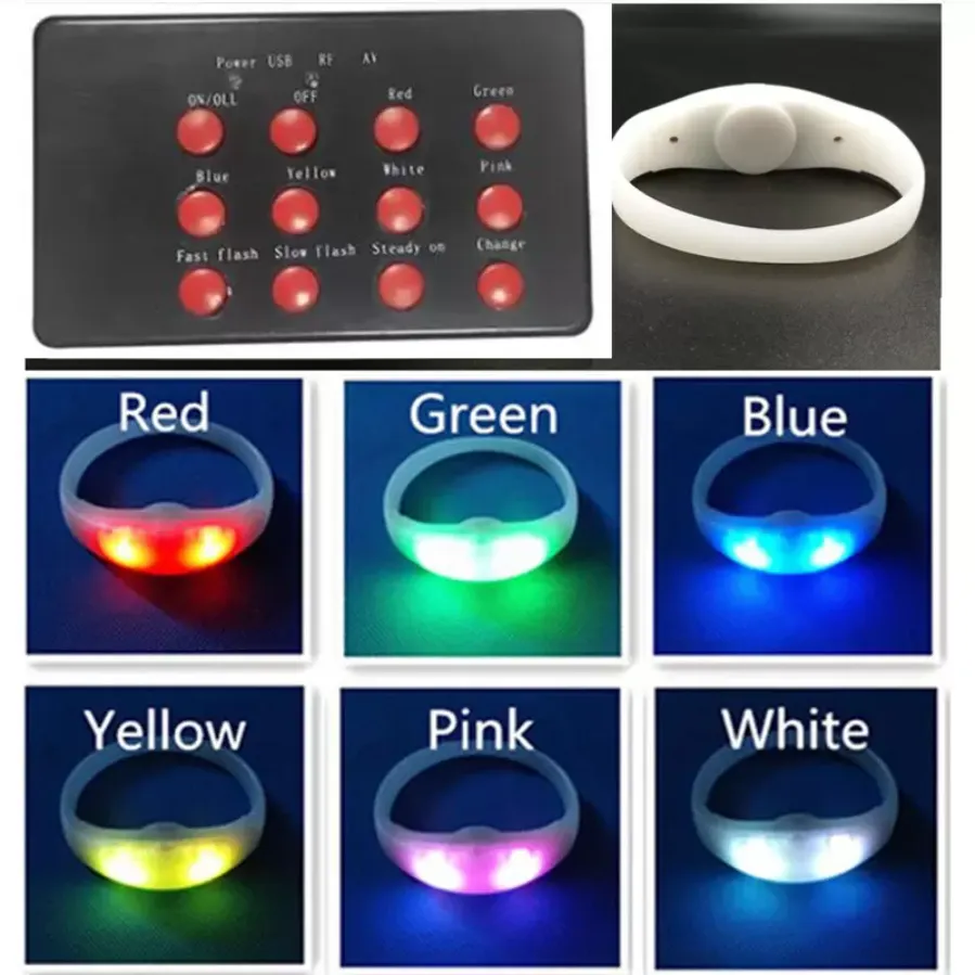 Party Gift LED LED COLL تغيير الأساور السيليكون مع 12 مفتاح المفتاح 200 متر التحكم عن بُعد عن بعد معصم معصم متوهج لنوادي الحفلات P0927