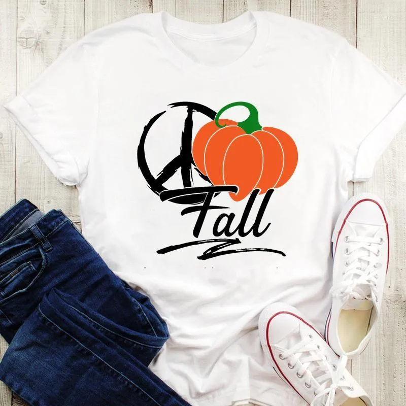 Women's T Shirts Women's T-Shirt Autumn Graphic Print Women Tops Tshirt Cartoon Female Tees Halloween Watercolor Pumpkin Thanksgiving