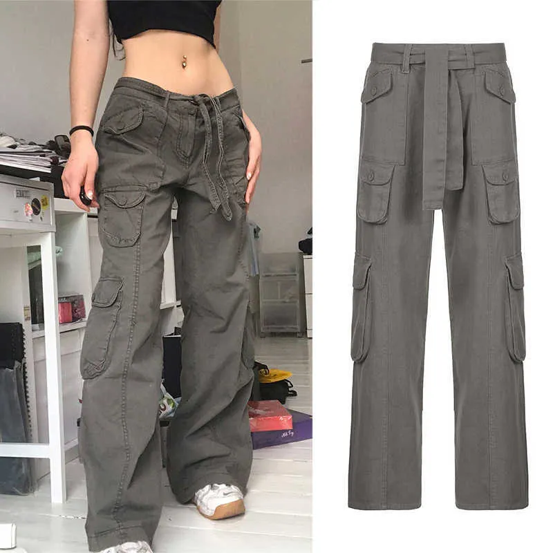 Pantaloni da donna Capris Y2K Pantaloni cargo Moda Vintage Streetwear Pantaloni larghi Tasche casual Vita bassa Retro Hip Hop Tuta sexy allentata Pantaloni in denim T220926