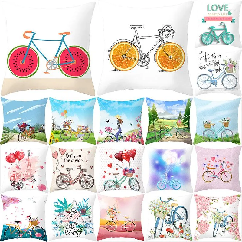 Oreiller été vélo taie d'oreiller 45X45 paysage peinture couverture décorative canapé S imprimer Polyester couvre décor à la maison
