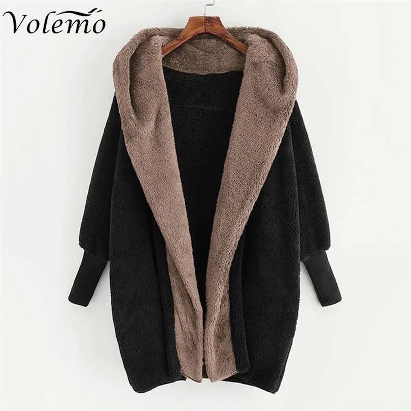 Womens Jackets Volemo Women Winter Tops Long Teddy Jacket Warm Thick Fleece Faux Fur Coat Plush Woman 220926