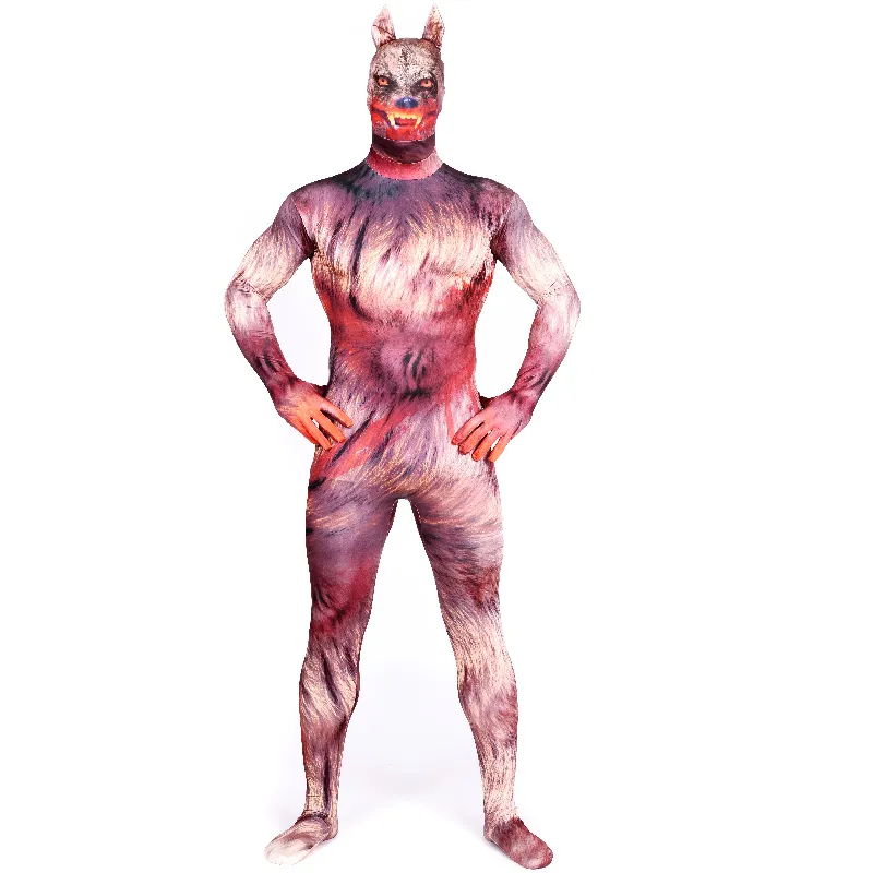 Animale 3D lupo mannaro cosplay Catsuit Costume stampa e tintura Lycar spandex corpo intero Zentai vestito costumi di scena club party tuta