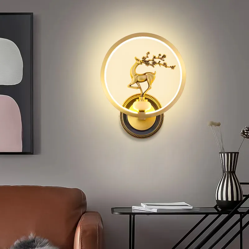 Chinese All Copper Jade Modern Gold Wall Lights For Luxurious Living