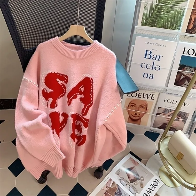 Women Sweters LQ Songei Wysokiej jakości jesienne zimowe litera pullover harajuku sweter kobiety o szyi luźne dzianinowe skoczki 220923