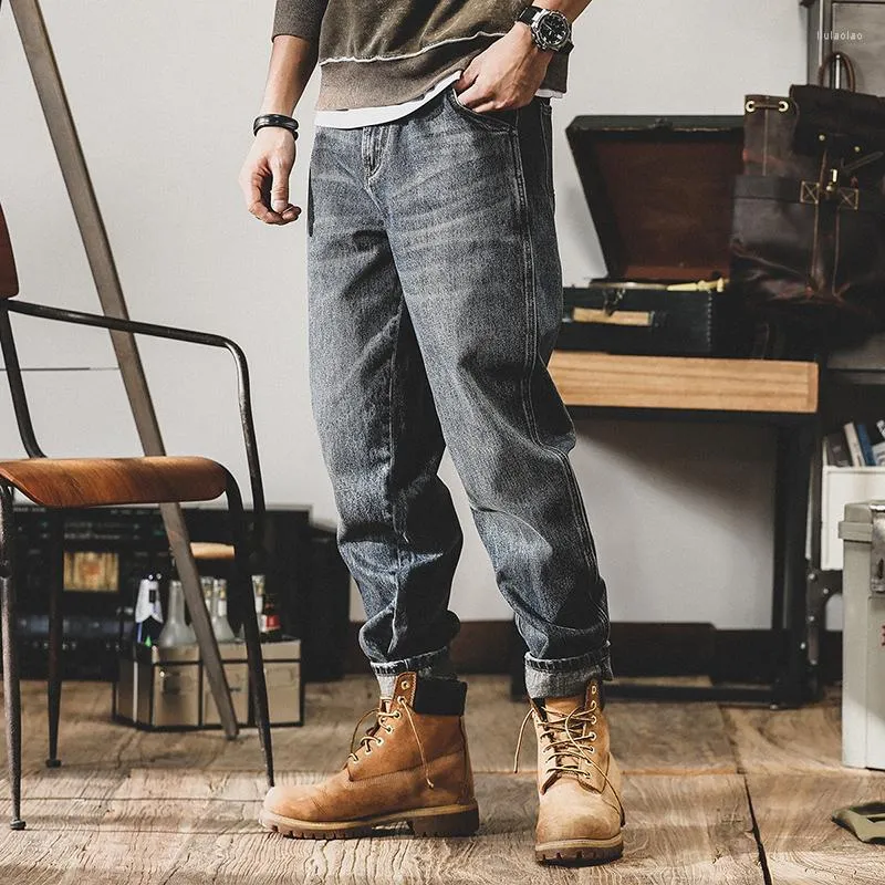 Herr jeans 2022 herrar v￥ren h￶st mode vintage casual last m￤n streetwear fickor byxor male lossa raka byxor A274