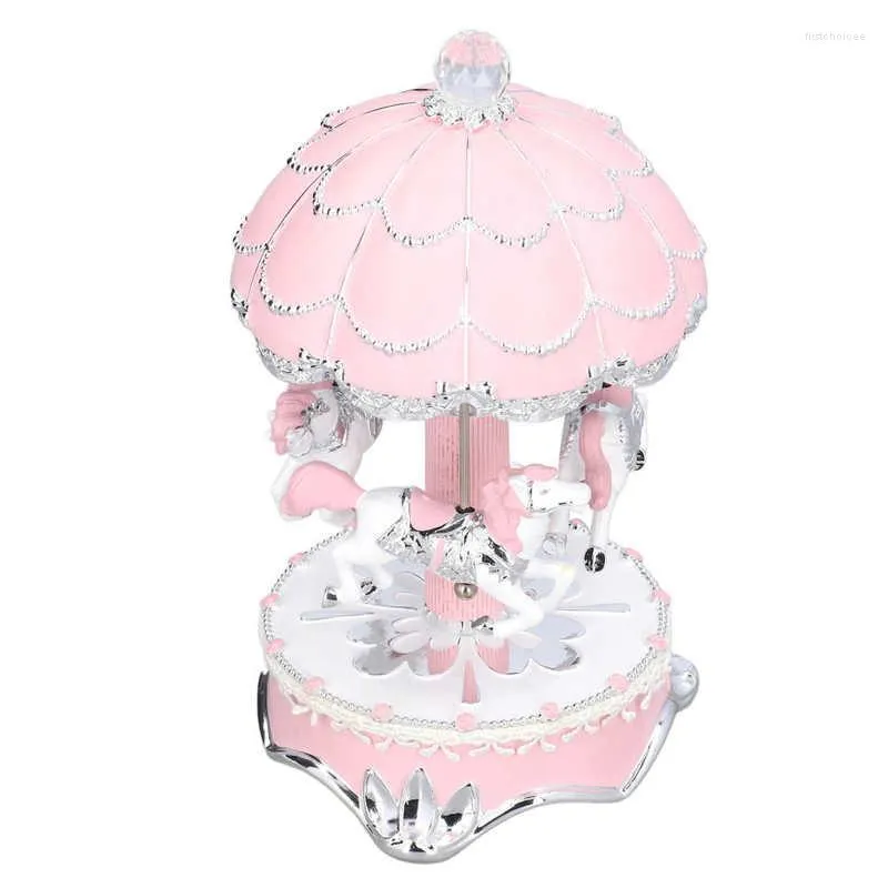 Decorative Figurines Retro Carousel Music Box Luminous Musical With 7 Colorful Lights For Relative