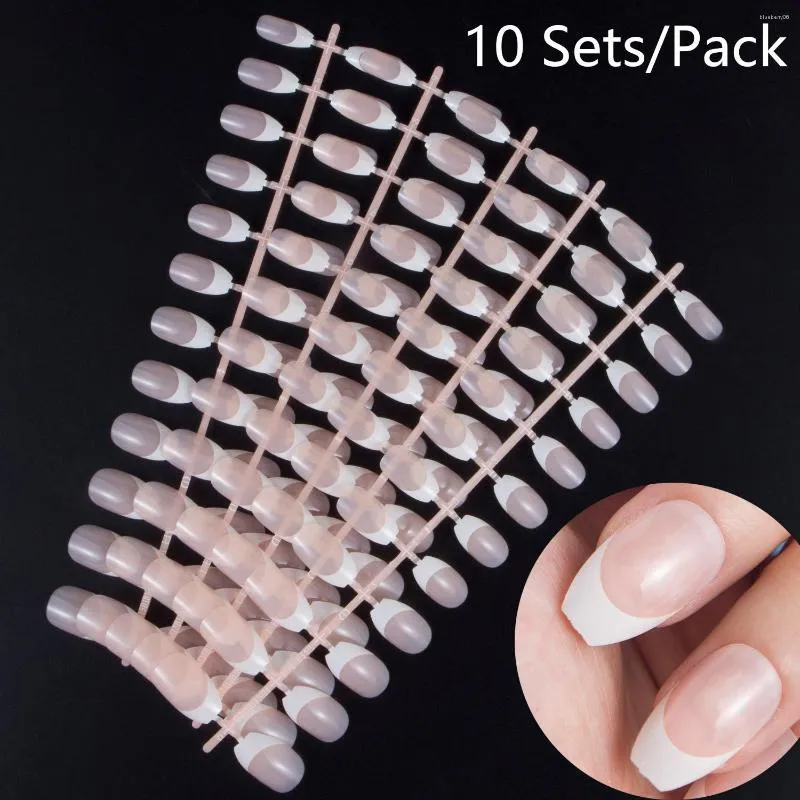 False Nails 10 Set/Lot French Style Coffin Ballerina Nail Press On Short Fake UV Coat Duable Tips Full Cover Arts