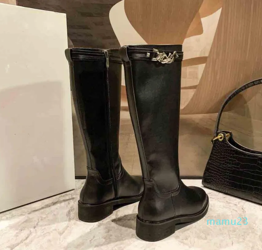 2022 Damen-Stiefel, kniehohe Stiefel, schwarzes Kalbsleder, Designer-Top-Marken, Winter-Pop-Schuhe