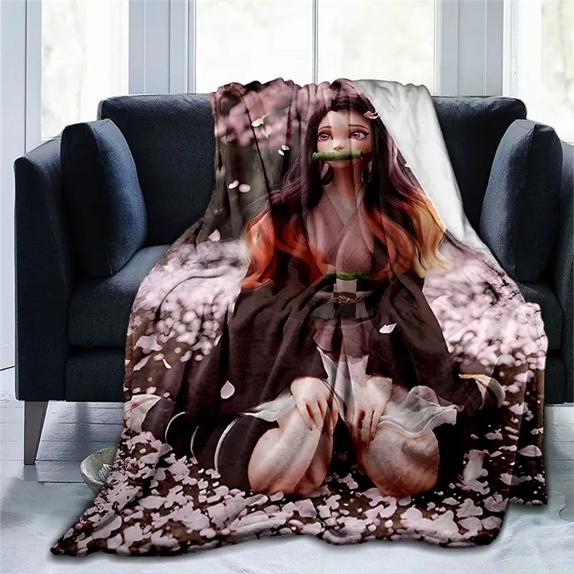 Coperte Fasce Coperta d'arte stampata in 3D Flanella Anime Piumino Decorativo per la casa Demon Slayer Primavera / Autunno Pile per bambini Biancheria da letto per bambini 220927