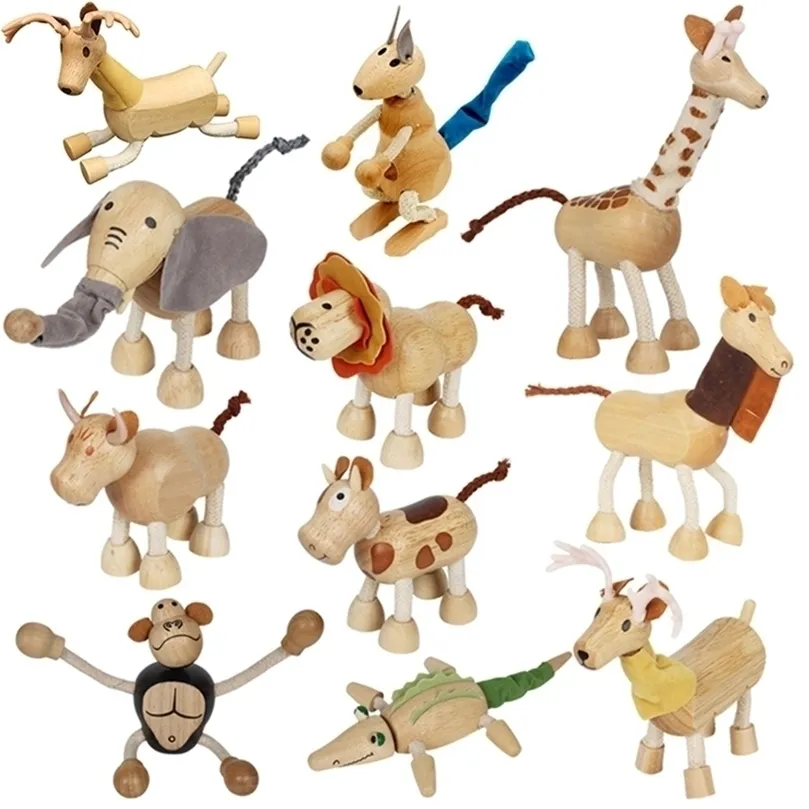 Anime Manga Childrens Simulation Wild Animal Model Dolly Toy Elephant Monkey Cow Giraf Lion Tiger Bear Houten Eonal speelgoed voor kinderen 220923