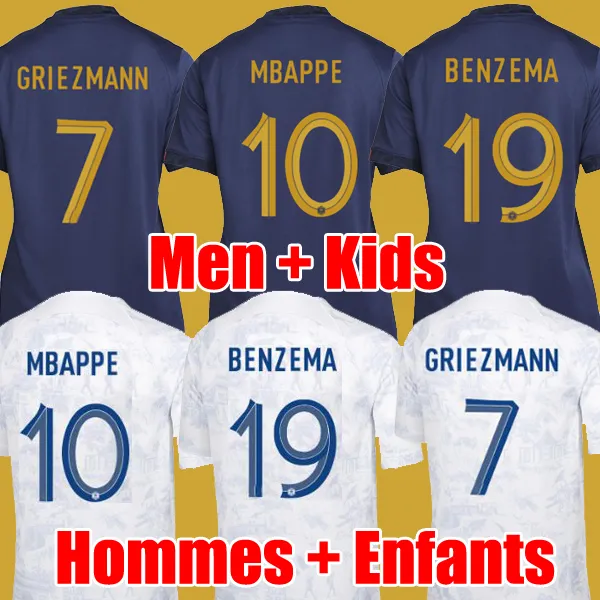 Coupe du Monde Maillots de football 2022 Maillot de Football Français BENZEMA Maillots de Football MBAPPE GRIEZMANN POGBA kante maillot pied kit top shirt HOMME