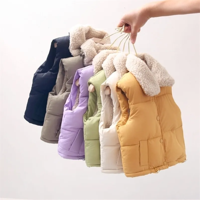 Waistcoat Winter Wool Kids Boys Infant Girl Clothing Toddler Thicken Solid Color Turn-down Collar Down Vest For 1-8 Y Kids Girls Clothes 220927