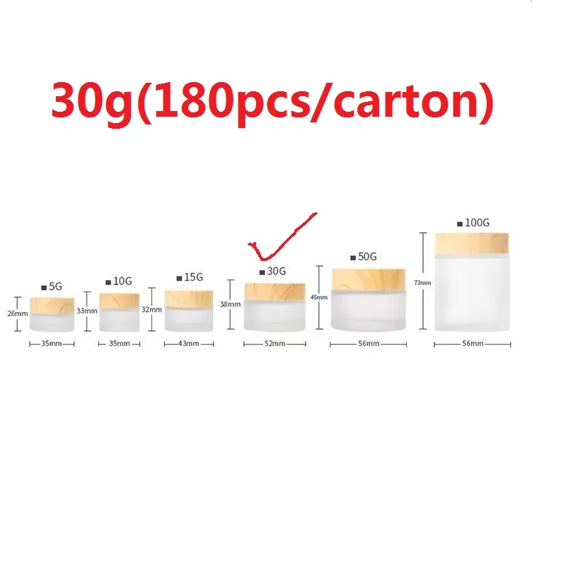 Bottiglia per la crema per gli occhi del viso Vaso cosmetico in vetro smerigliato 5ml 10ml 15ml 30ml 50ml 100ml Confezione per la conservazione della cura della pelle con tappo in grana di legno 30g