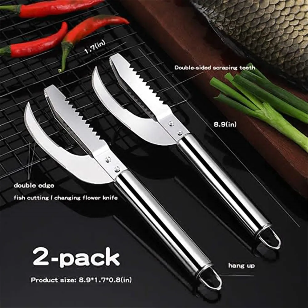 Fishmonger Tools Fish Scaler Tool with Maw Knife Stainless Steel 3-in-1 Meat and Poultry ...