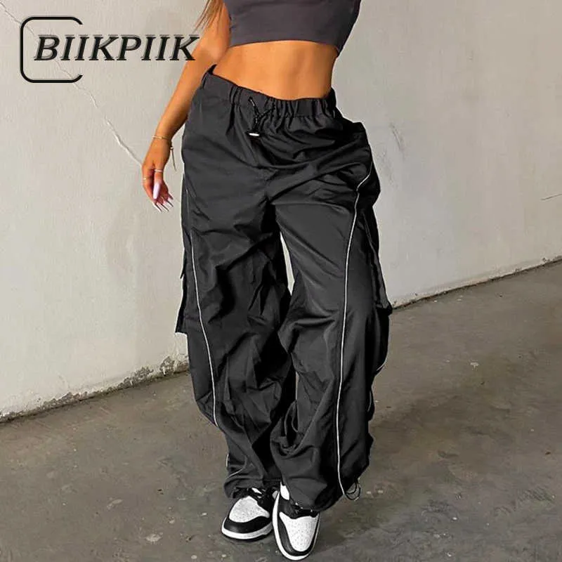 Pantalones de mujer Capris BIIKPIIK Pantalones cargo sueltos Mujeres Trajes de entrenamiento Deportivo Casual Raya lateral Cordón Pantalones de cintura media Pantalón tejido Jogging T220926