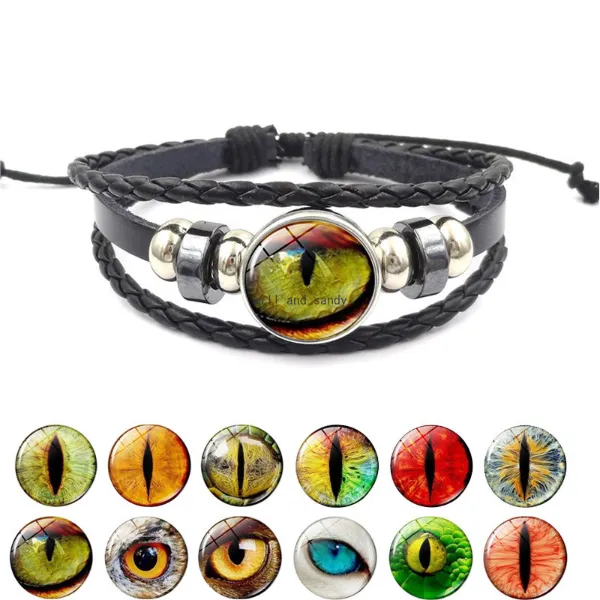 Dragon Eye Glass Cabochon Time Gem Bracciale Vintage Pu Leather Bracciali intrecciati regolabili Bracciale rigido Donna Uomo Gioielli di moda Will e Sandy