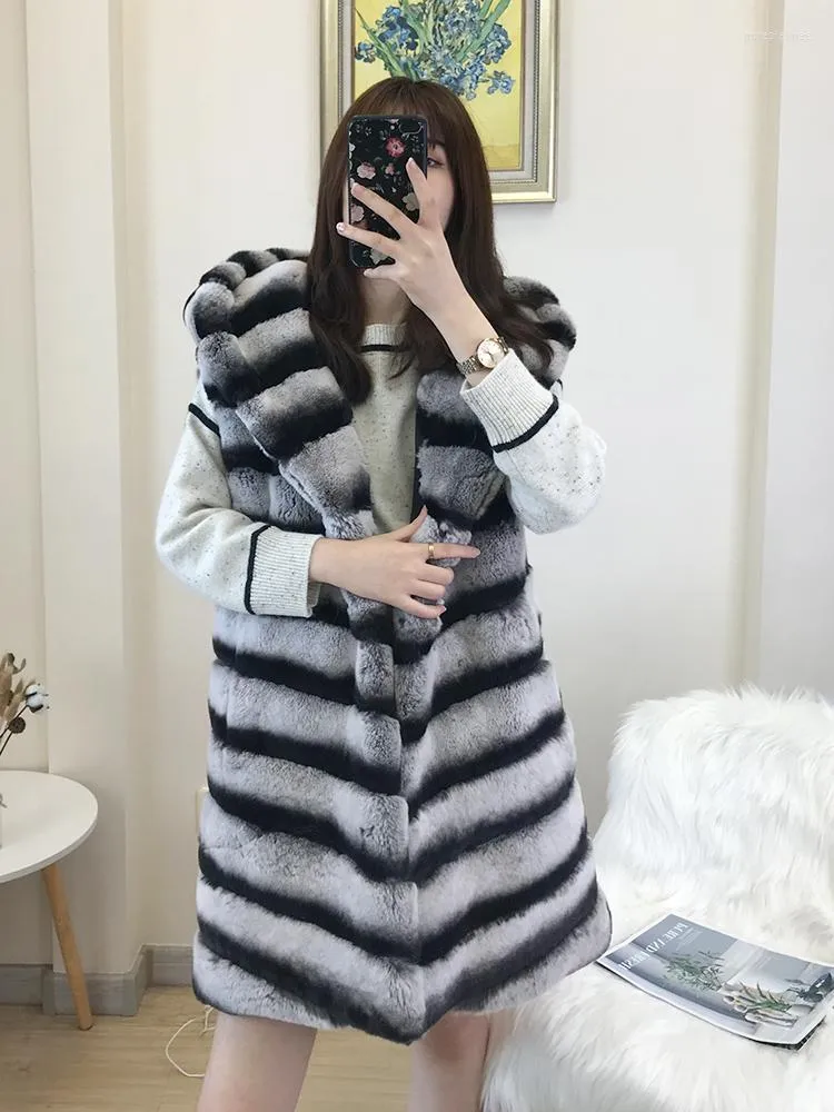 Women's Fur Women's & Faux Arlene Sain 2022 Zealand Imported Chinchilla Blue Purple Coat Female Winter Vest Hooded